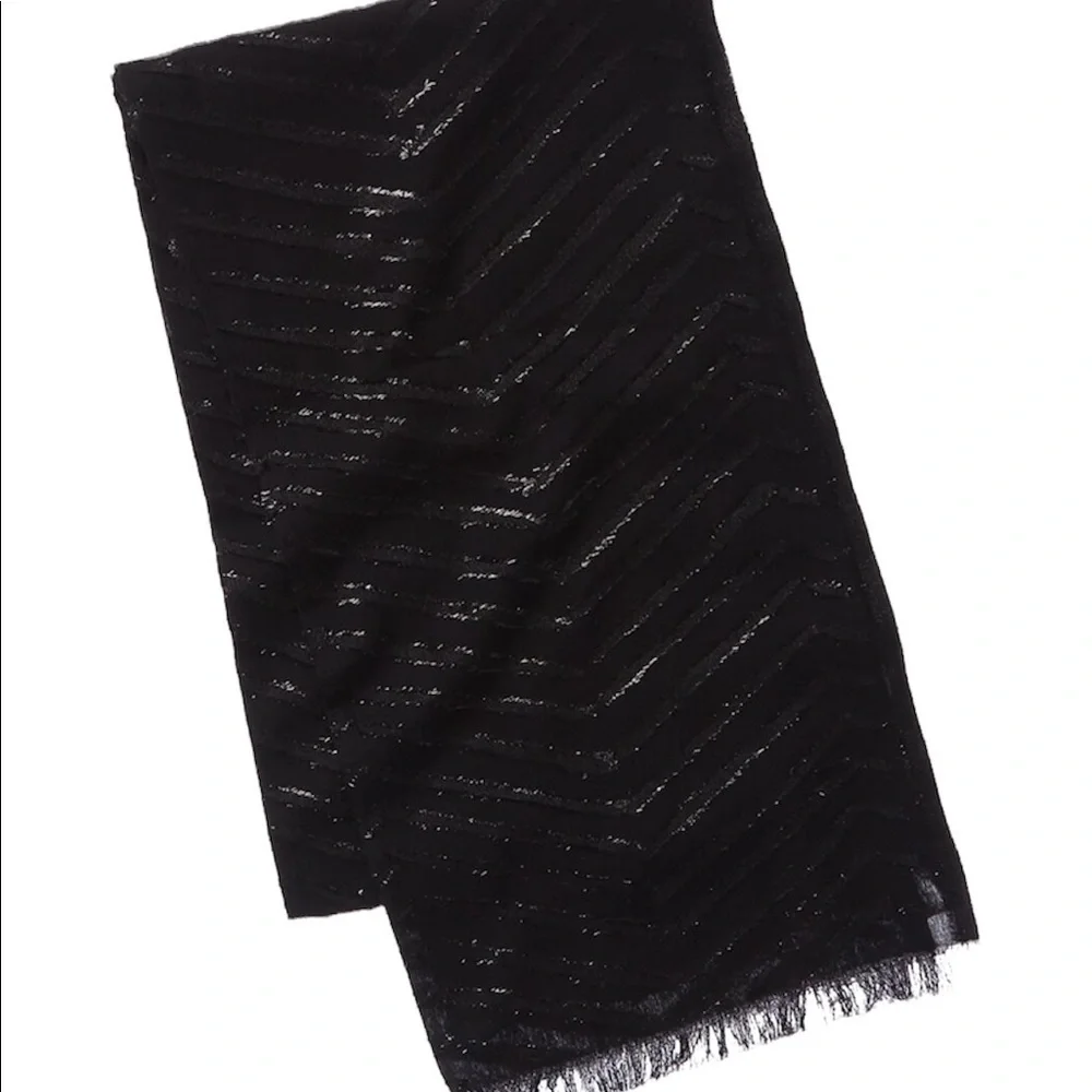 BADGLEY MISCHKA Black Wool-blend Metallic Scarf Wrap